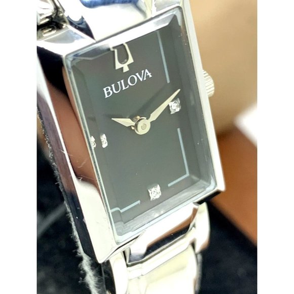 Bulova Women's Watch 96P209 Silver Tone Black Mother of Pearl Dial Diamond 18mm - Picture 9 of 10